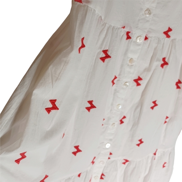 SPIRIT OF GRACE Arlaine Red Embroidered Lightning Bolt Print White Midi Dress M - Picture 5 of 10